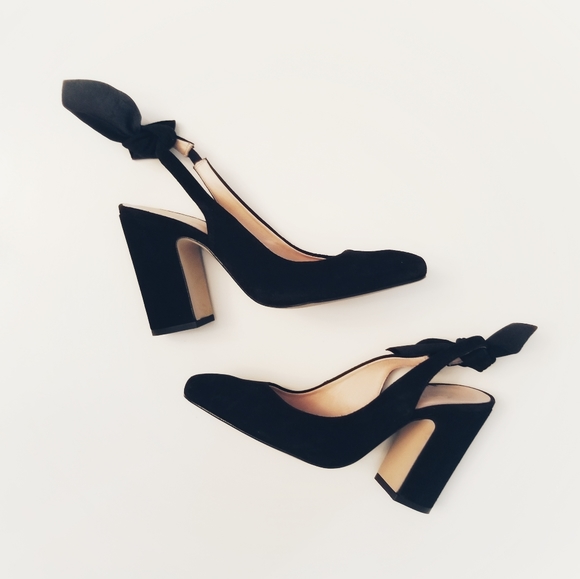 Free People Shoes - Free People Suede Bow Sling-back Block Heel